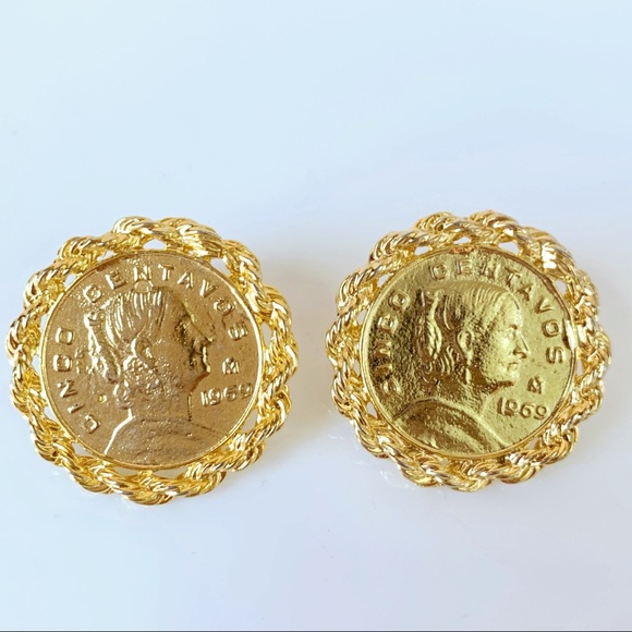 Gold Tone Coin Earrings - Picture 3 of 5